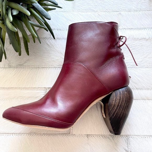 Rare Maiyet Burgundy Leather Sculptural Heel Ankle Boots - Picture 5 of 10